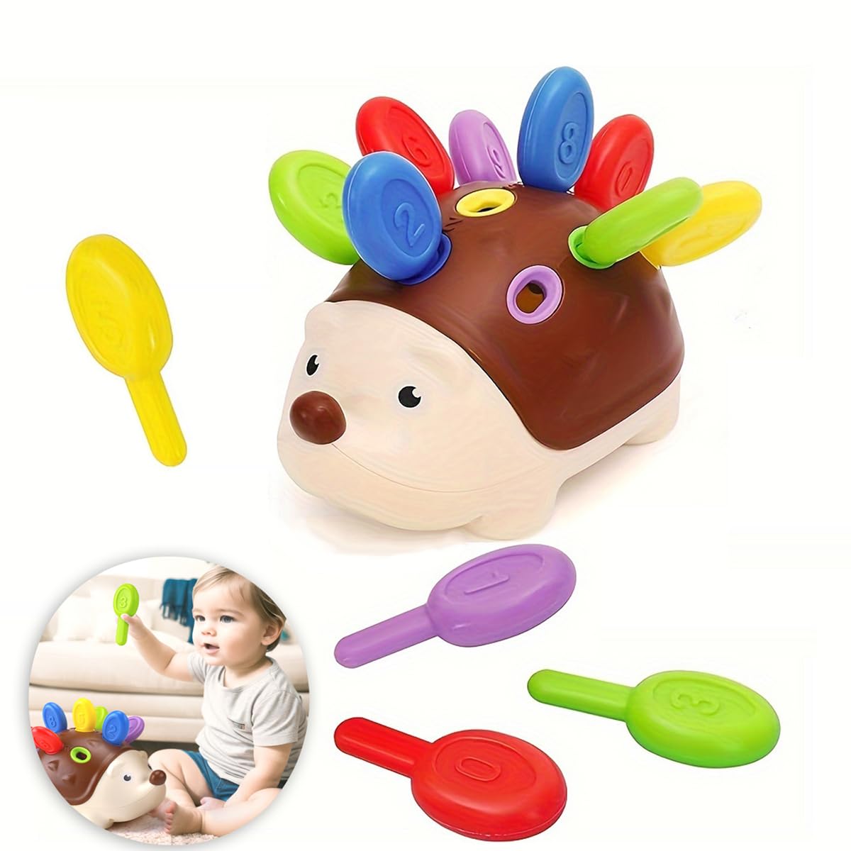 Vamotto Fine Motor Skills Toys for Toddlers 1-3, Hedgehog Montessori Toys with Color Sorting & Counting, Sensory Learning Toys for Baby 12-36 Months, Educational Toys Gift for Boys Girls
