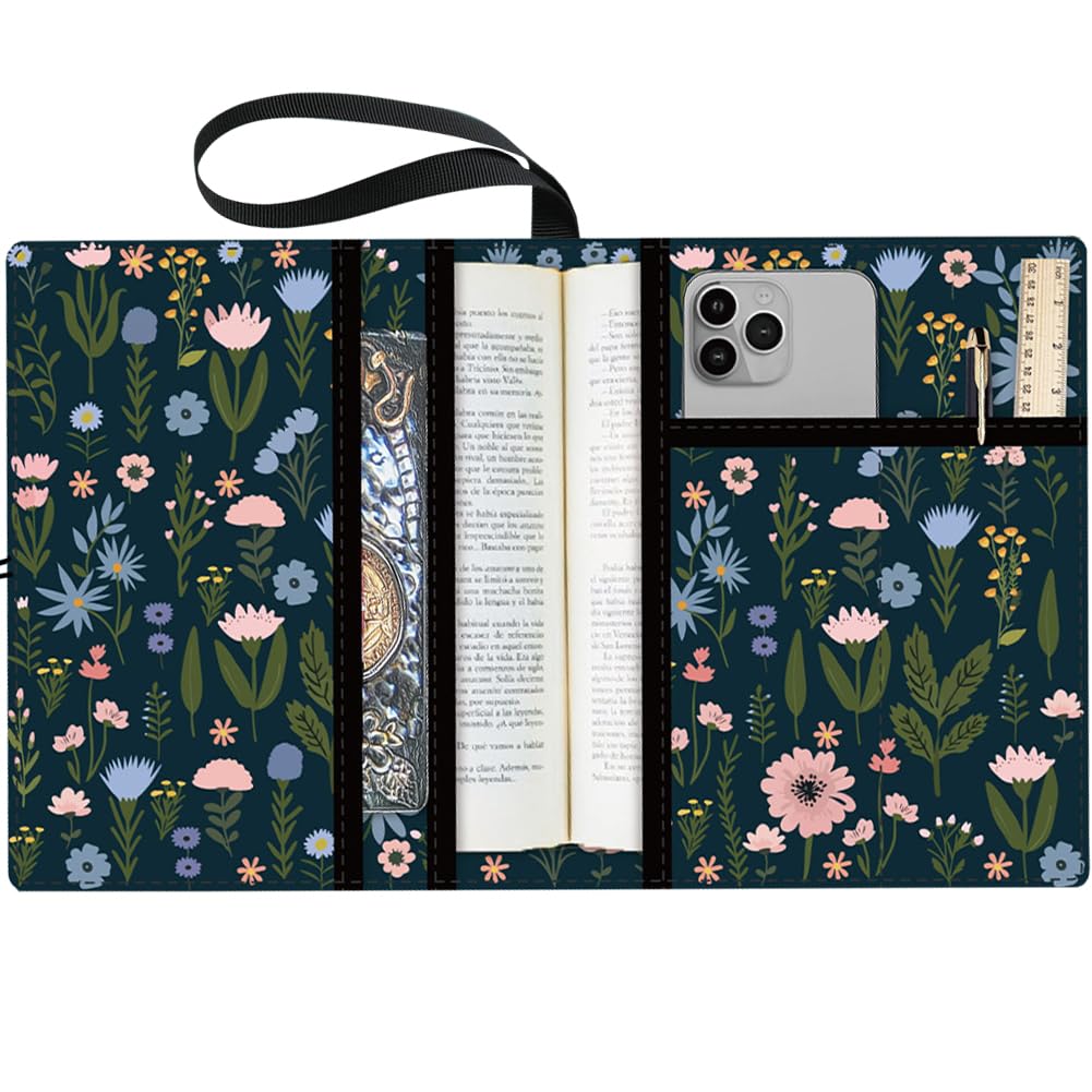 CRASPIRE Flower Book Covers Black Book Protector Plant Multilayer Book Sleeve for Paperbacks Washable Fabric Cloth Book Cover with Extra Sleeve Pocket for Book Lovers Classmate Gifts