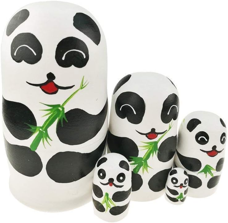 Konrisa Nesting Dolls Toys Cute Panda Handmade Animal Painting Wooden Toy Stacking Toy Russian Matryoshka Dolls for Children Kids Home Room Decoration,Set of 5