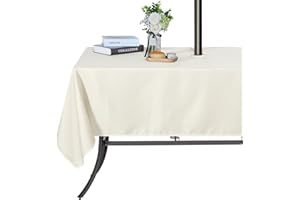 SARAFLORA Outdoor and Indoor Tablecloth -60x84 inch Beige, Wrinkle Free Washable Waterproof Table Cloth with Umbrella Hole and Zipper Rectangle Table Cover for Spring/Summer/Patio/Picnic/BBQS/Party