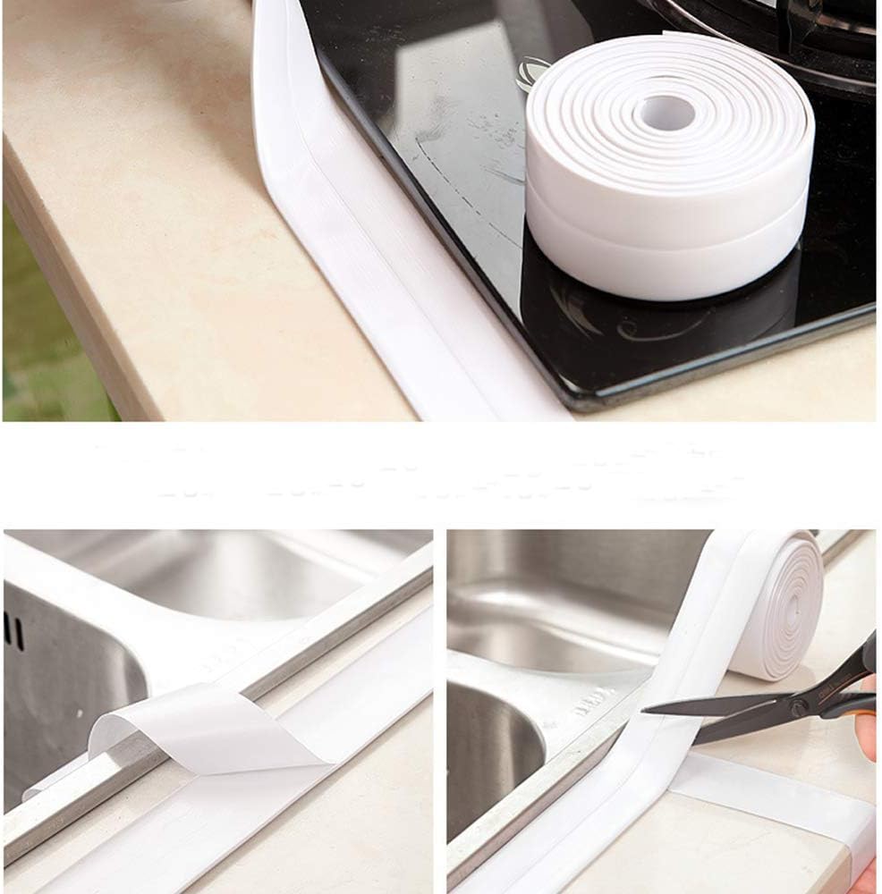 Tape Caulk Strip Waterproof Flexible Self Adhesive Sealing Tape for Kitchen Bathroom Tub Shower Floor Wall Edge Protector (1.5" x 10.5' White)