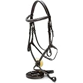 Jeffers Uniquely English Leather Horse Bridle with Reins, Padded Crown, Adjustable Noseband, English Bridle Tack for Hunter, Jumping, Dressage, Riding