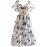MakeMeChic Women's Plus Size Dress Floral Square Neck Short Sleeve A Line Shirred Boho Maxi Dresses
