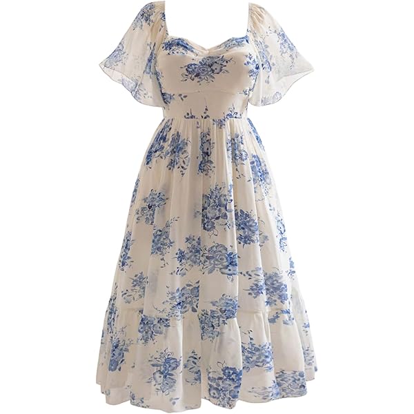 Milumia Women's Floral Print Puff Short Sleeve Dresses Boho Shirred Flared Maxi  Dresses Multicolor X-Large at Amazon Women's Clothing store