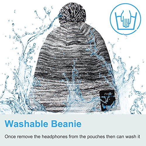 Mydeal Winter Fashion Bluetooth Beanie Hat Pom Pom Knit Music Cap with Removal Speakers & Mic Hands Free Wireless Headphones Headsets Earphone for Running Skiing Skating Hiking,Christmas Gifts - Black - Thumbnail 2