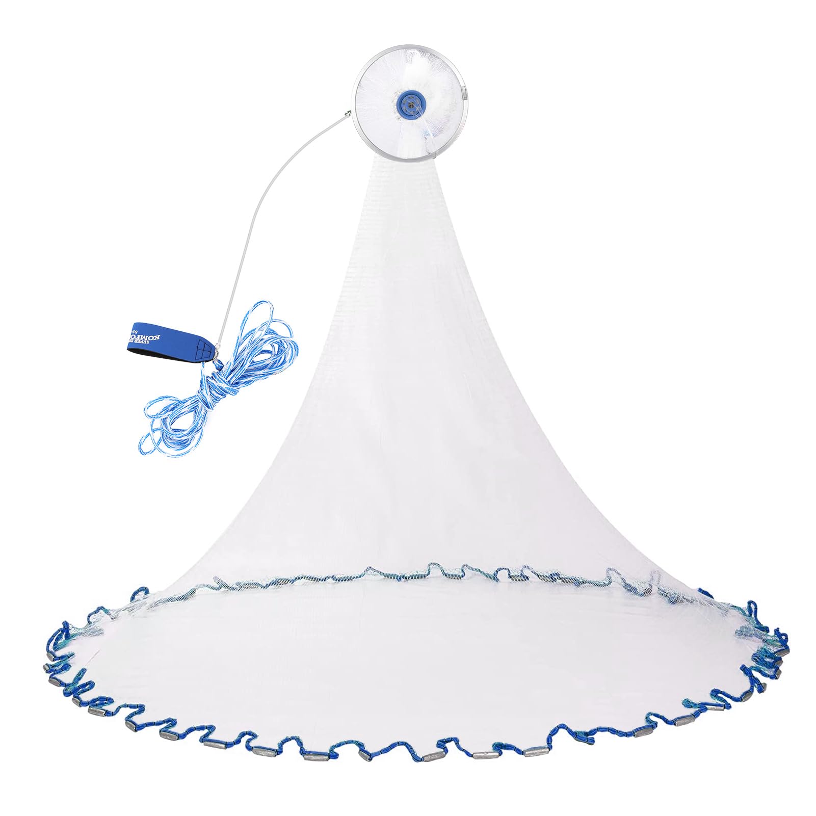 High Strength Nylon Monofilament Hand Throw Fishing Cast Net with 0.5 Finger Small Mesh, Galvanized Iron Sinker, 8m Hand Rope, 2.4m