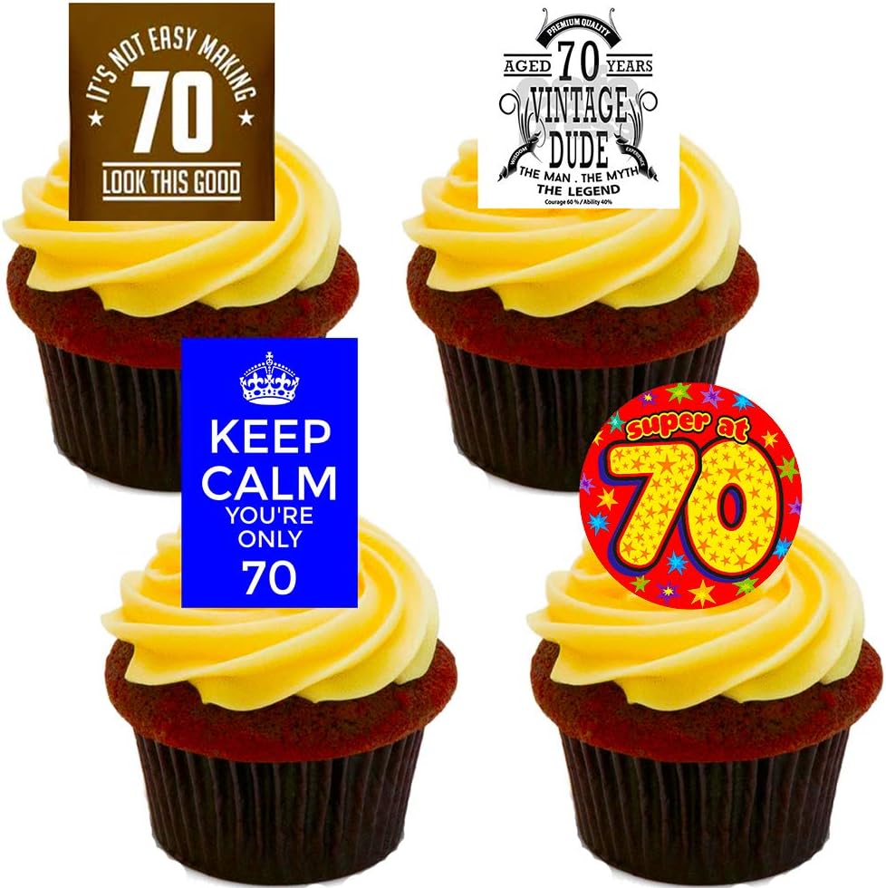 70th Birthday Male Funny Edible Cupcake Toppers Stand Up Wafer