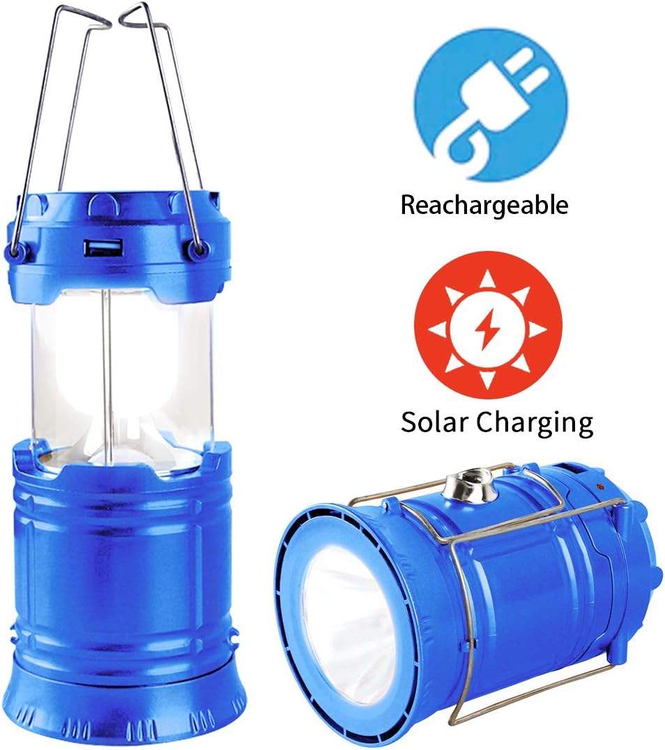 LED Camping Lantern, Solar and Rechargeable Lantern Flashlight Collapsible and Portable Light for Daily/Camp/Hiking/Night Fishing/Emergency/Hurricanes/Storm(1 Pack) - - 