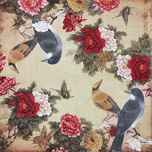 Paper Napkins Decorative Disposable Napkins Floral Pattern Birds Printing Decoupage Paper For Dinner Tableware 20 Count (Red)