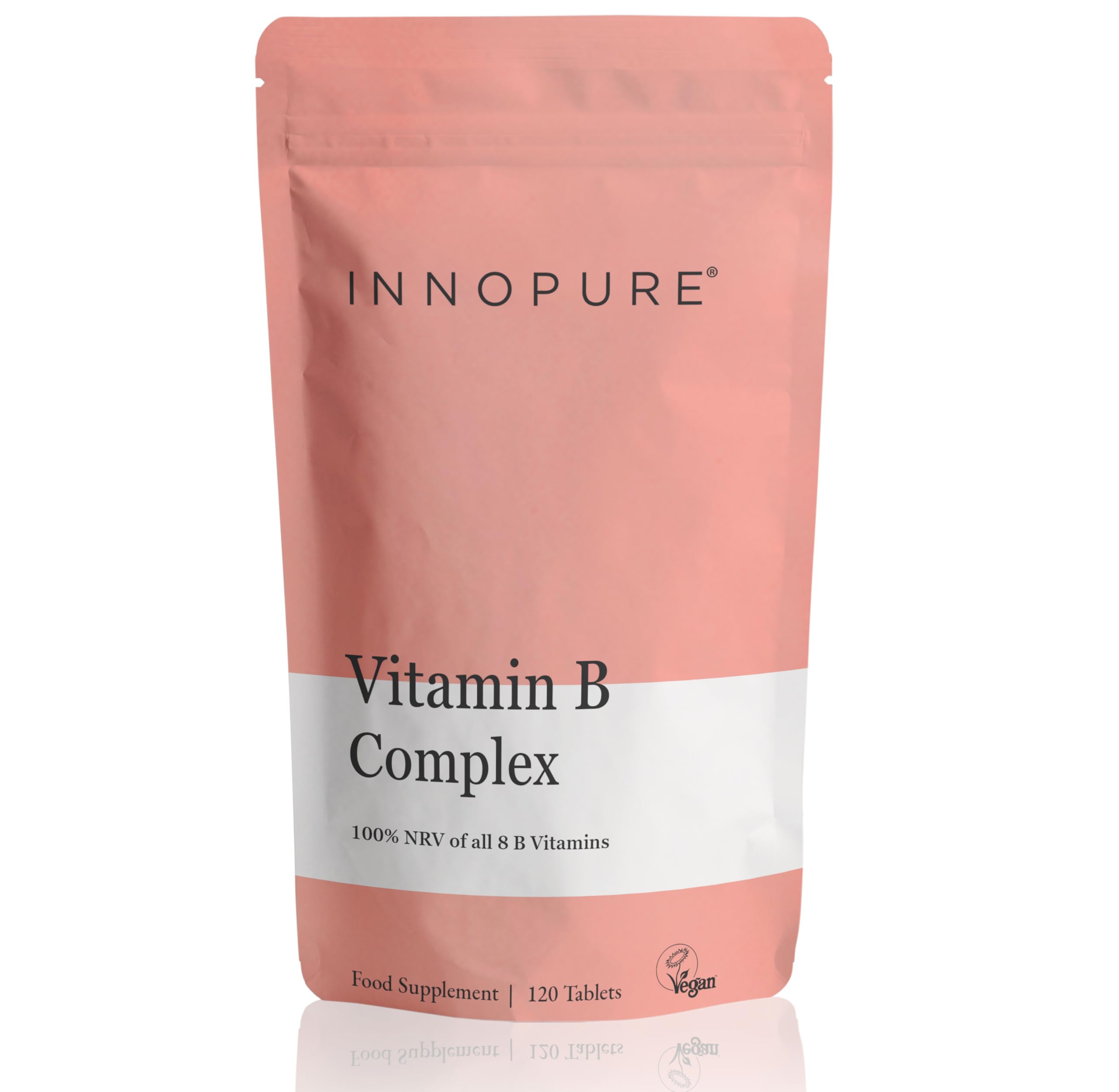 INNOPURE Vitamin B Complex,120 Vitamin B Tablets - 100% NRV All 8 B Vitamins B1, B2, B3, B5, B6, B12, B6 & B9, One Daily Easy to Swallow Tablet, UK Made