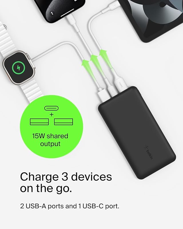BoostCharge 10000mAh Power Bank mit USB C und USB A Ports – Schwarz