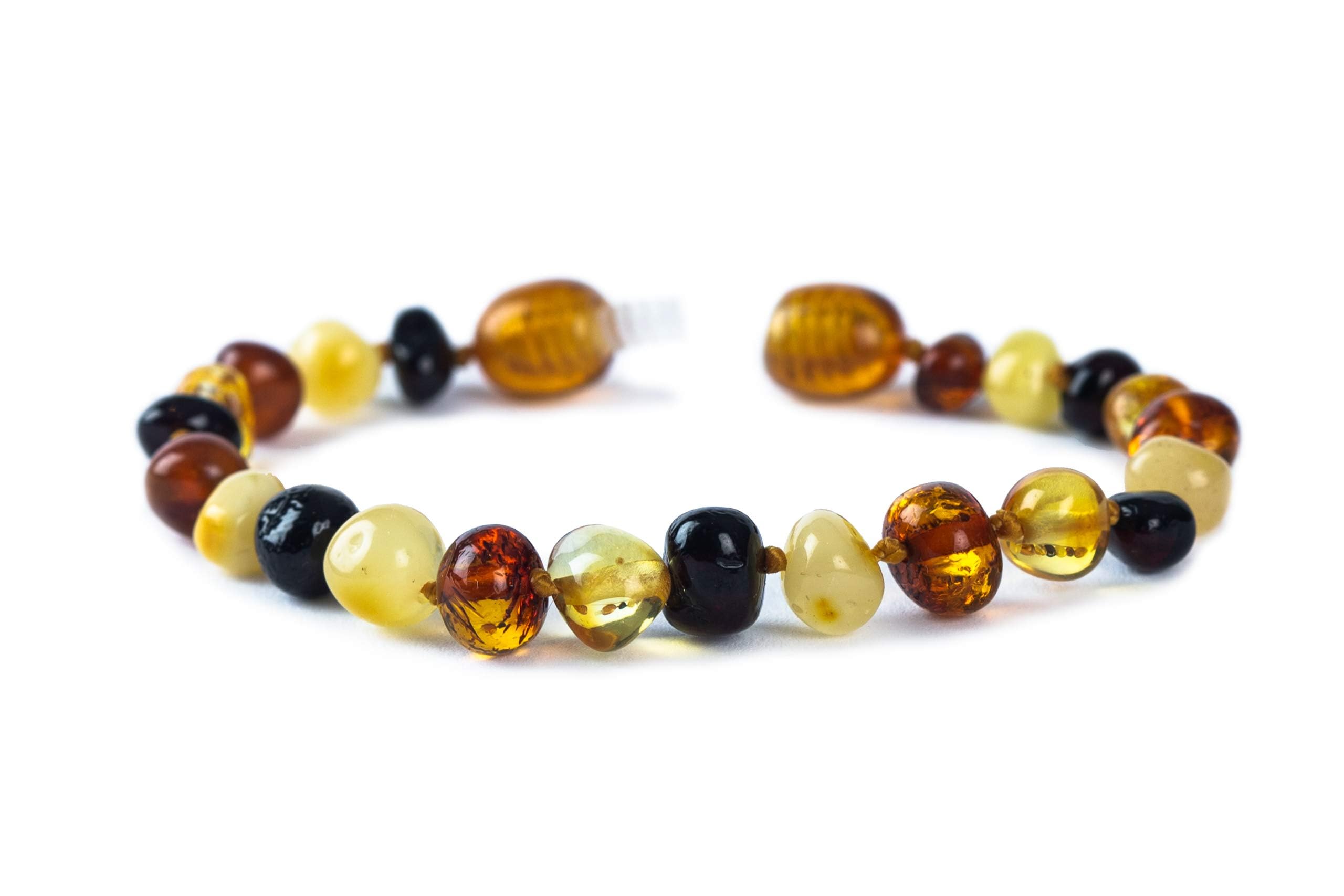 Baby J's - Multi-Coloured Bracelet/Anklet - Premium Amber Bracelet - Handcrafted with 100% Baltic Amber - Fitted with a Safety Screw Clasp - Knotted to Prevent Scattering - 15cm