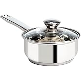 Ecolution Stainless Steel Sauce Pan, Encapsulated Induction Ready Cooking Pot with Glass Lid, Oven Safe, Dishwasher Safe Soup Pot, 1-Quart