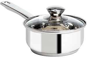 Ecolution Stainless Steel Sauce Pan with Encapsulated Bottom Matching Tempered Glass Steam Vented Lids, Made without PFOA, Dishwasher Safe, 1-Quart, Silver
