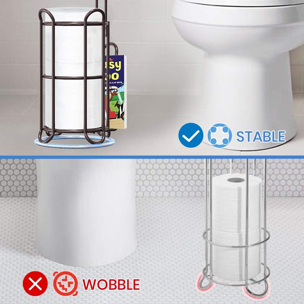 [Upgrade] Toilet Paper Holder Stand with Shelf Tissue Holders for Bathroom FreeStanding Bath Tissue Roll Holder for Mega Rolls/Phone/Wipe/Magazine-Bronze: Kitchen & Dining