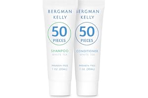 BERGMAN KELLY Travel Shampoo and Conditioner Set (1 fl oz, 100 Pieces, White Tea), Delight Your Guests with a Revitalizing and Refreshing Hotel Toiletries and Guest Hospitality in Bulk