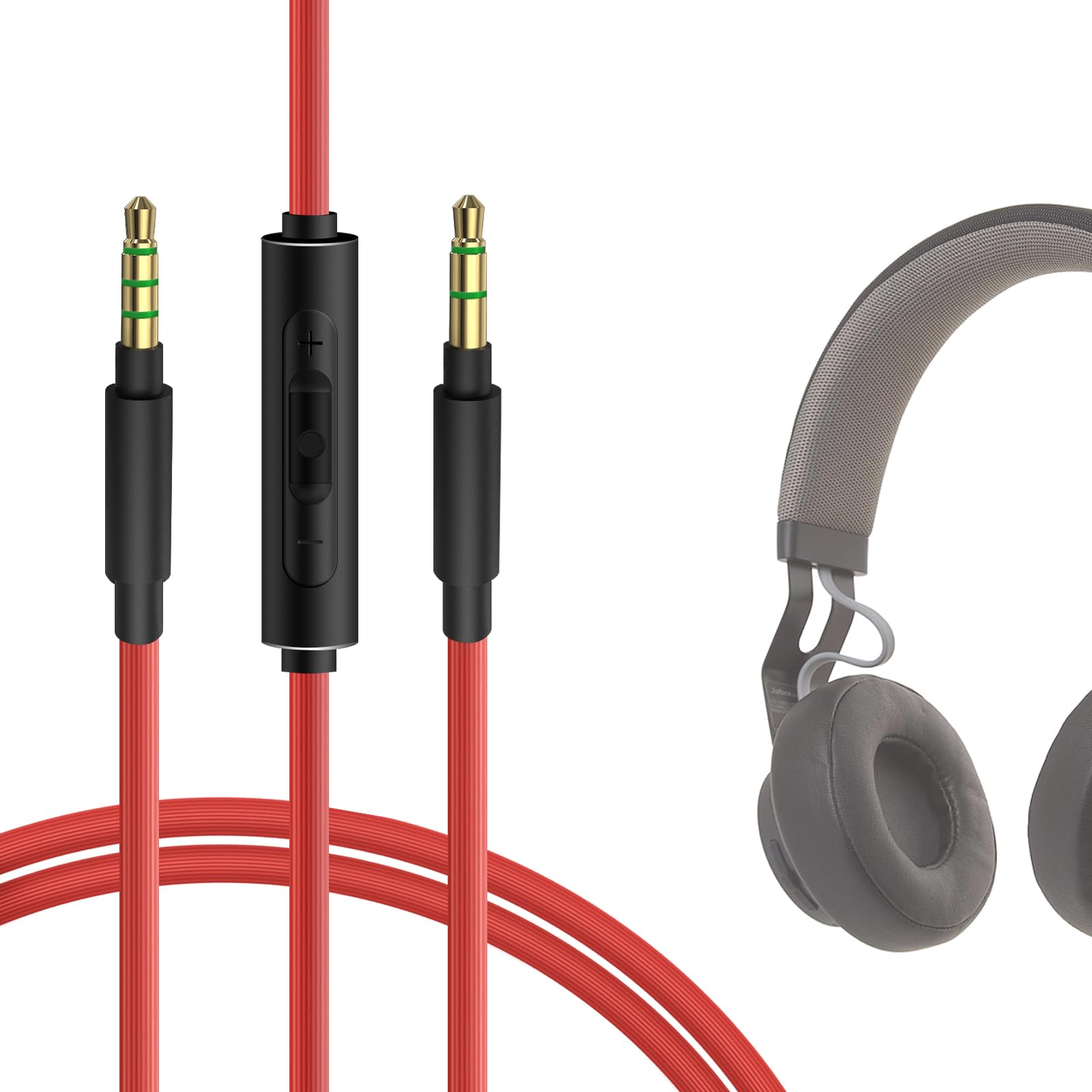 Geekria Audio Cable with Mic Compatible with B&O HX H9i H8 H9, B&W PX7 PX5 PX Headphones, 1/8" (3.5mm) to 3.5mm Replacement Stereo Cord with Inline Microphone and Volume Control (4 ft/1.2 m)