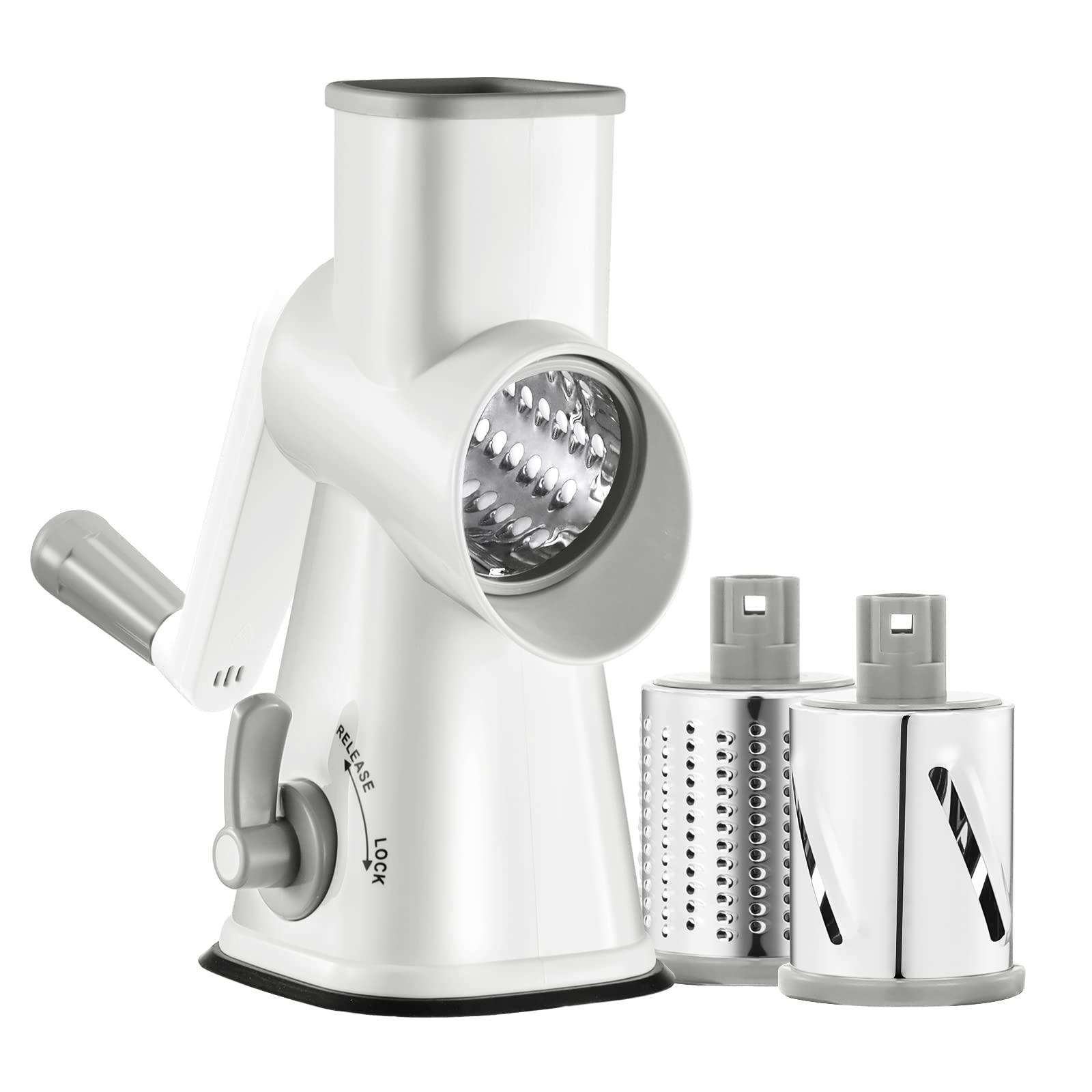 GDL Rotary Cheese Grater,Vegetable Grater for Kitchen with Three Interchangeable Drum Blades, Vegetable Slicer Cutter for Potato, Carrot, Cheese, Nuts, etc.