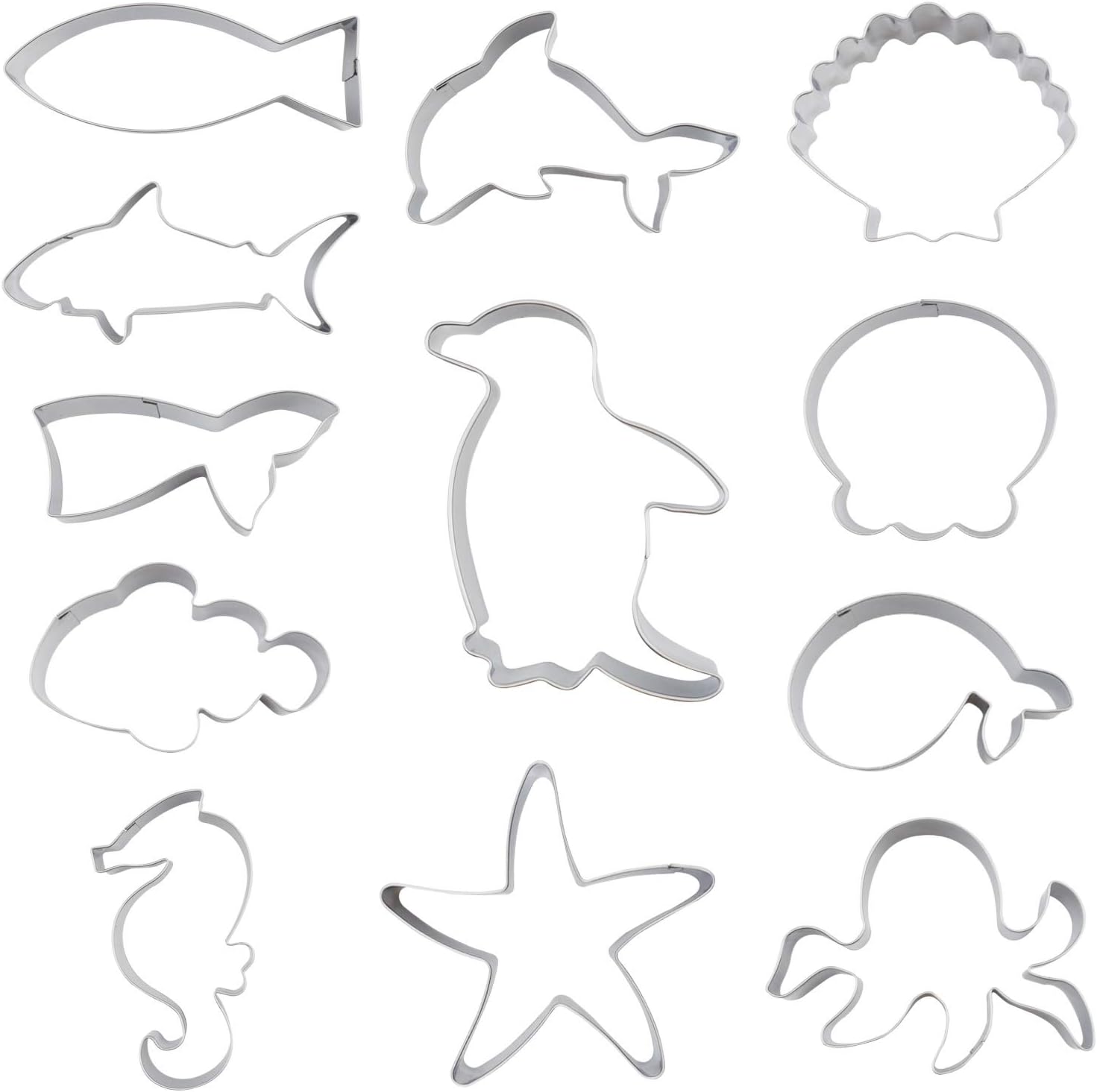 Chokxus Ocean Creature Cookie Cutters 12PCS Sea Life Cookies Biscuits Fondant Clay Cutters Stainless Steel Handmade Baking Set