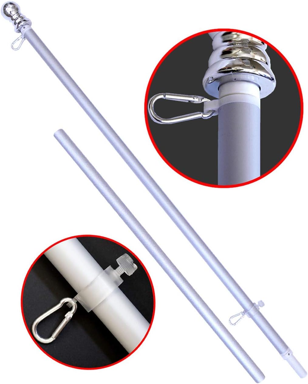 American Signature Flag Pole 6 Ft - Aluminum Spinning Tangle Free Flagpole for Sale Wall Mount Flagpole for Residential or Commercial. (Silver, 6')