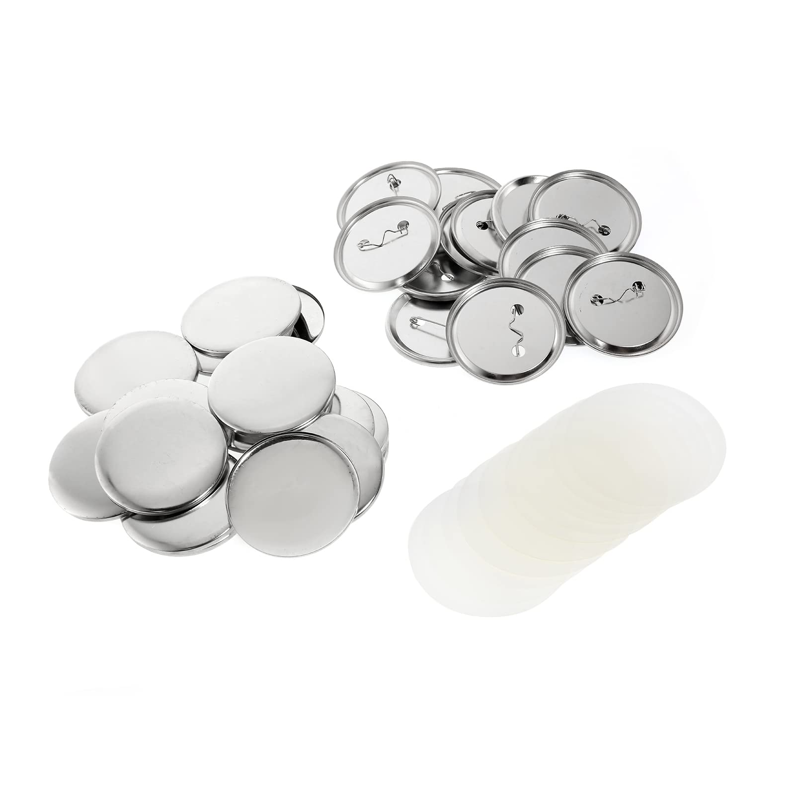 Photo 1 of IRONWALLS 75mm Button Supplies, 100 Sets of 3 Inch Button Making Supplies Metal Button Parts for Button Maker Machine, Round Badge Blank Button Pins, Includes Top, Metal Bottom Base & Clear Film
