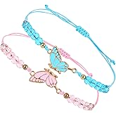 2pcs Matching Bracelets, Butterfly Friendship Bracelets Adjustable Strand Couples Bracelet Charm Jewelry for Women Men Couples Friends Gifts