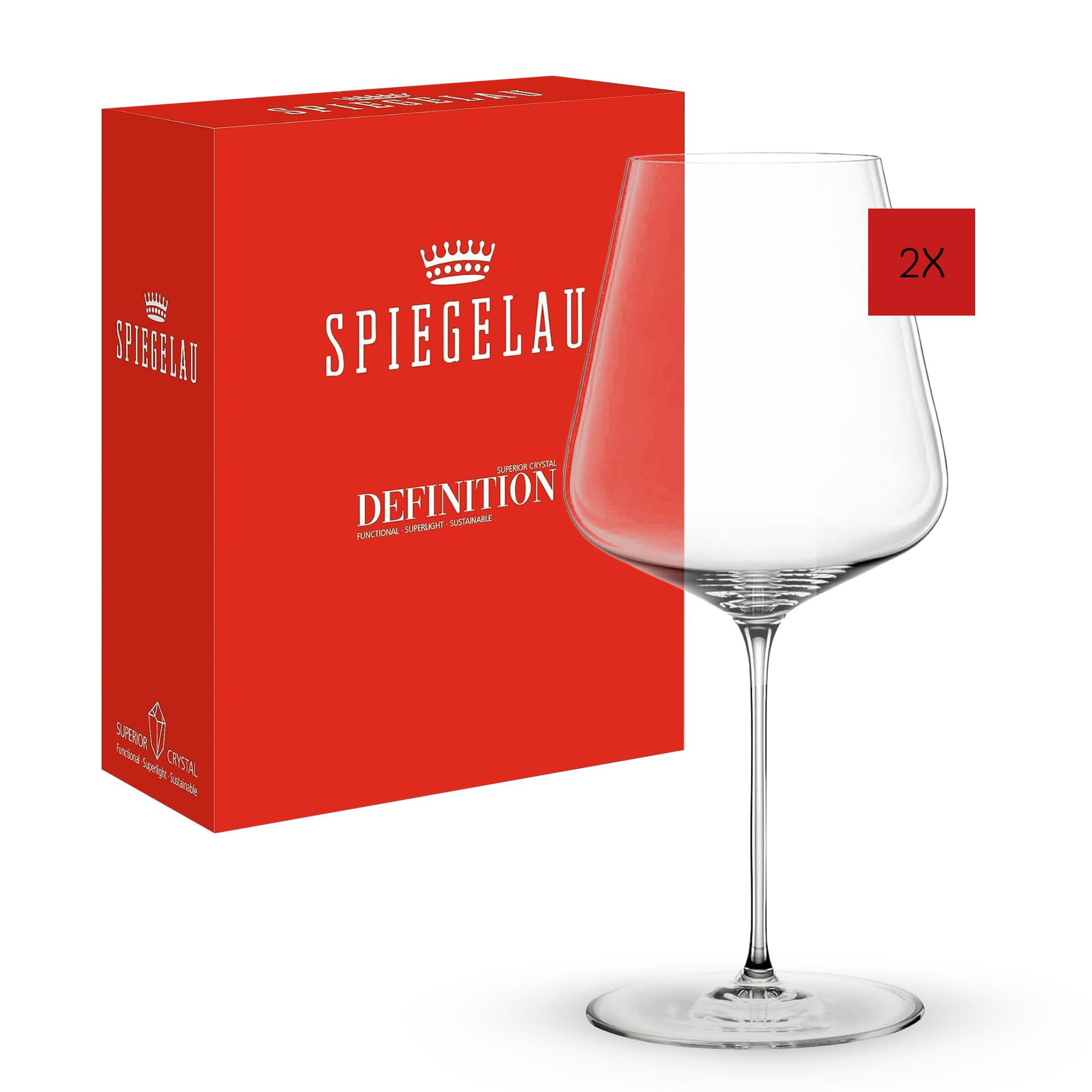 Spiegelau Definition Bordeaux Wine Glasses, European-Made Lead-Free Crystal, Dishwasher Safe, Set of 2, 26 Ounces