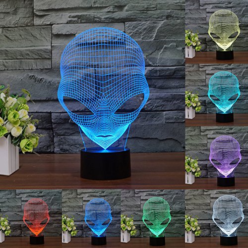 [New ] 3D Night Light- Modern Martian Mood Lamp - 3D Illusion Lamp 7 LED Light Colors Optical Illusion with USB Cable Smart Touch Button Control, Creative Gift Toys Decorations (Martian Alien)