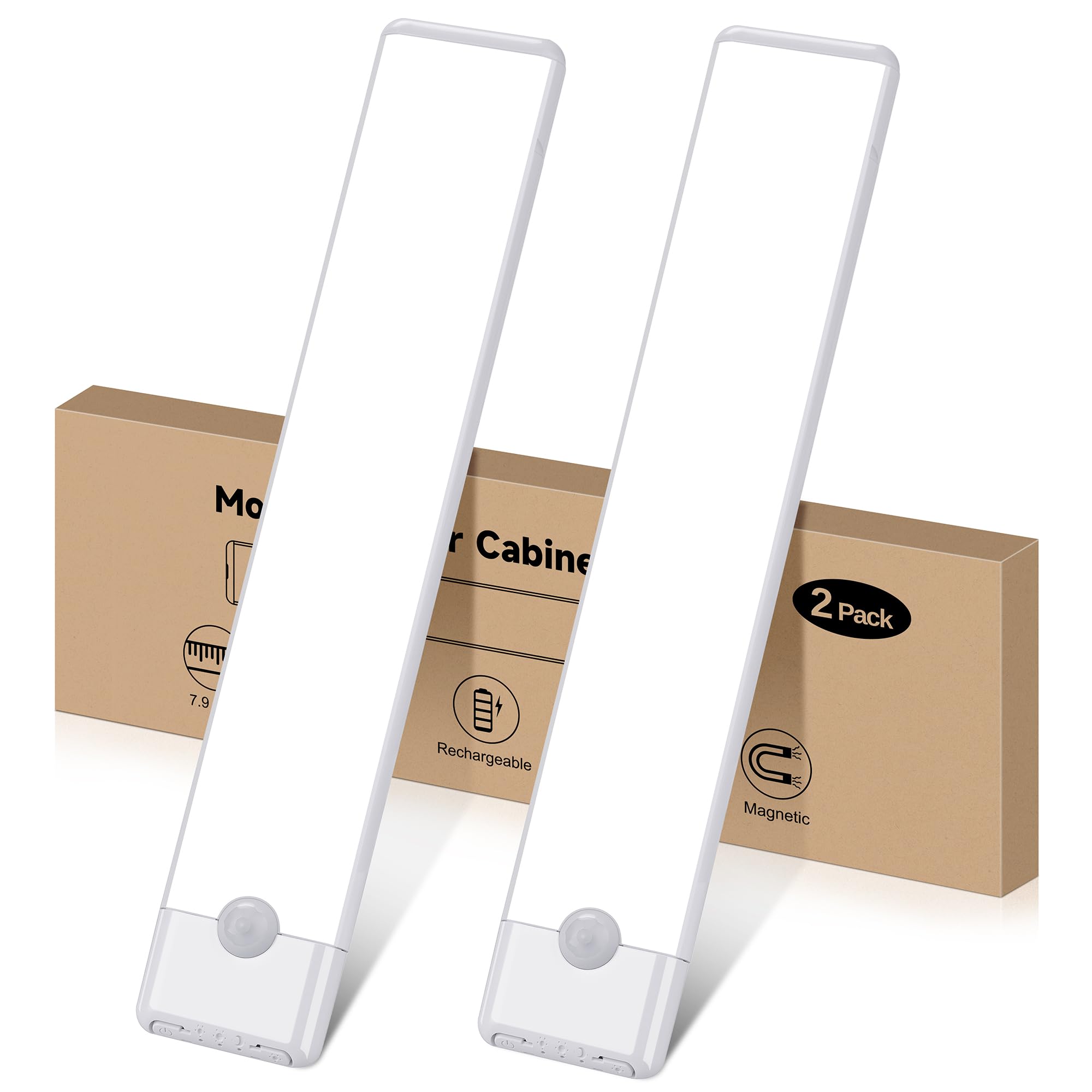 Photo 1 of YLXS Motion Sensor Under Cabinet Lights, Magnetic Rechargeable Under Counter Closet Light, Wireless Night Light Bar Stick-On, 2-Pack, Cool White