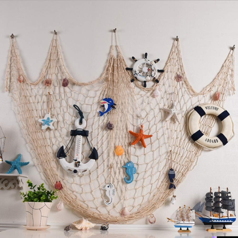 AOFOX Decorative Fishing Net Decor,Mediterranean Ocean Pirate Beach Theme  Party Decorations (Beige, 1M x 2M) - BigaMart