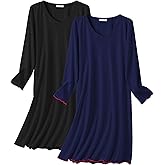 Ekouaer Cotton Nightgowns for Women 2 Pack Night Gown Long Sleeve Sleepshirts V Neck Night Shirt Soft Sleepwear