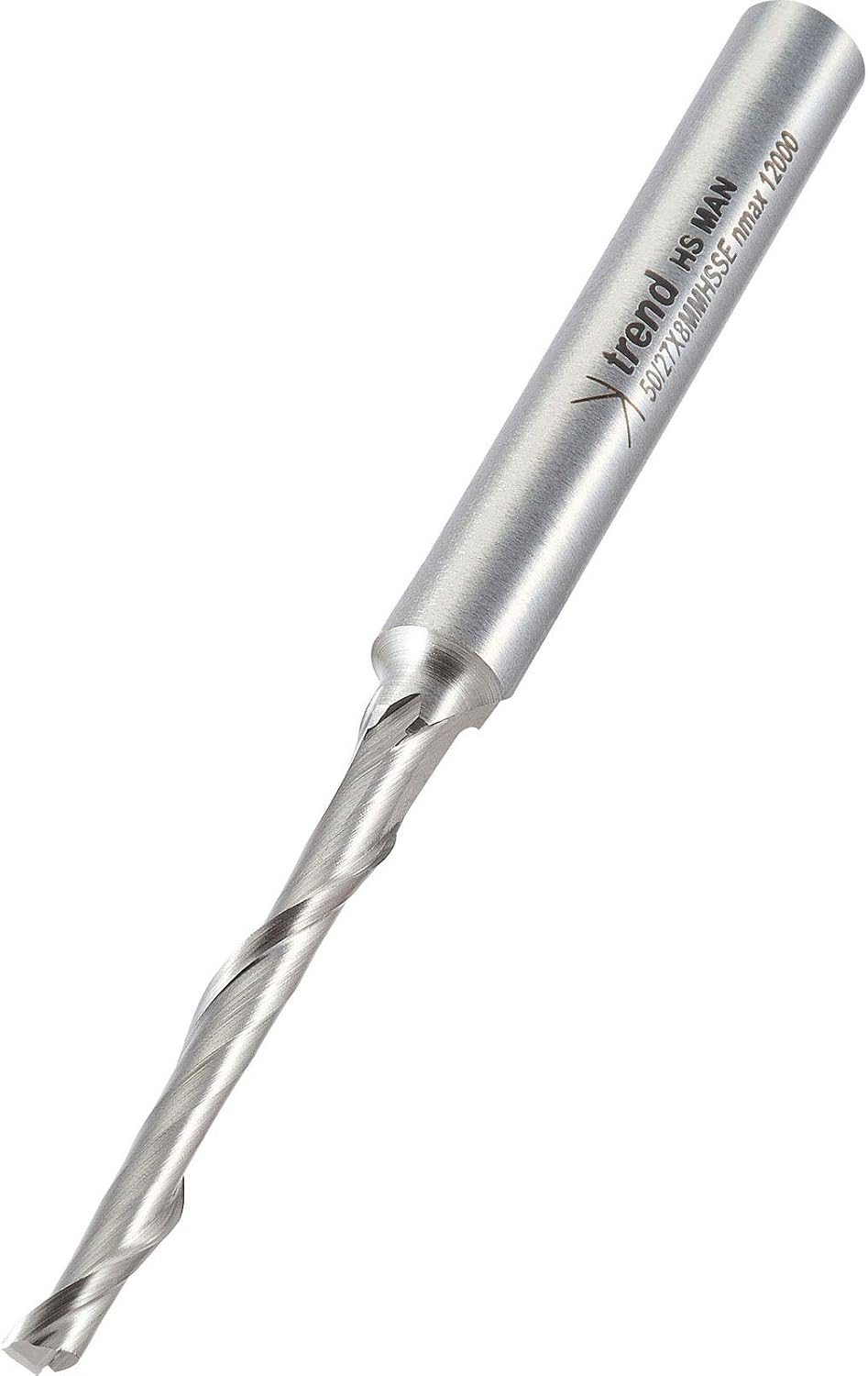 Trend Professional Helical Plunge Cutter, 8mm Shank, 5mm Cut Diameter & 40mm Cut Length, High Speed Steel, 50/27X8MMHSSE