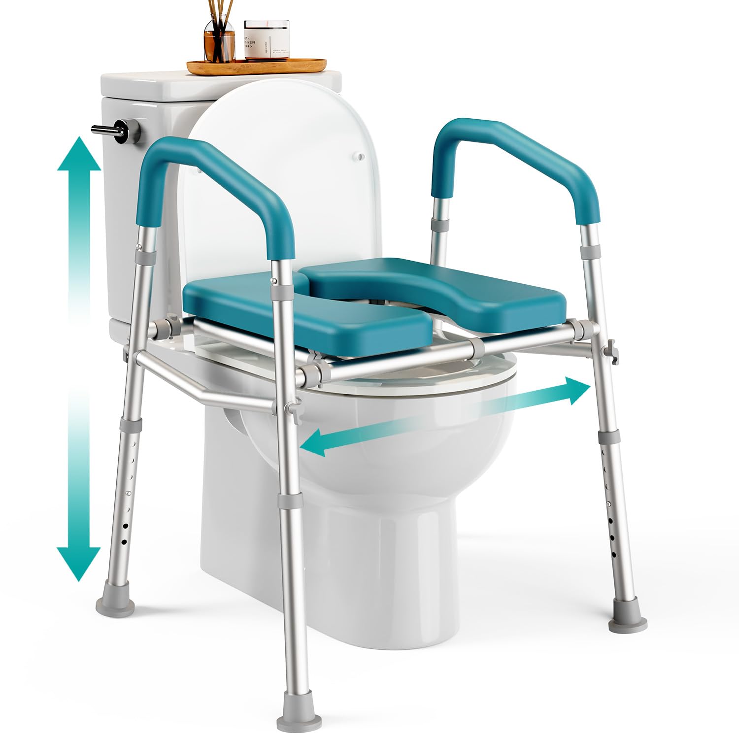 Photo 1 of **ITEM FACTORY SEALED** PELEGON Raised Toilet Seat with Handles (400lb) - Adjustable Height & Width Toilet Chair with Arms, Toilet Riser with Handles, Toilet Chair Over Toilet, Handicap Toilet Seat for Elderly (Teal)