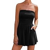 BTFBM Womens Romper 2026 Spring Summer Strapless Tube Tops Beach Vacation Clothes Boho Loose Shorts Jumpsuits Pockets