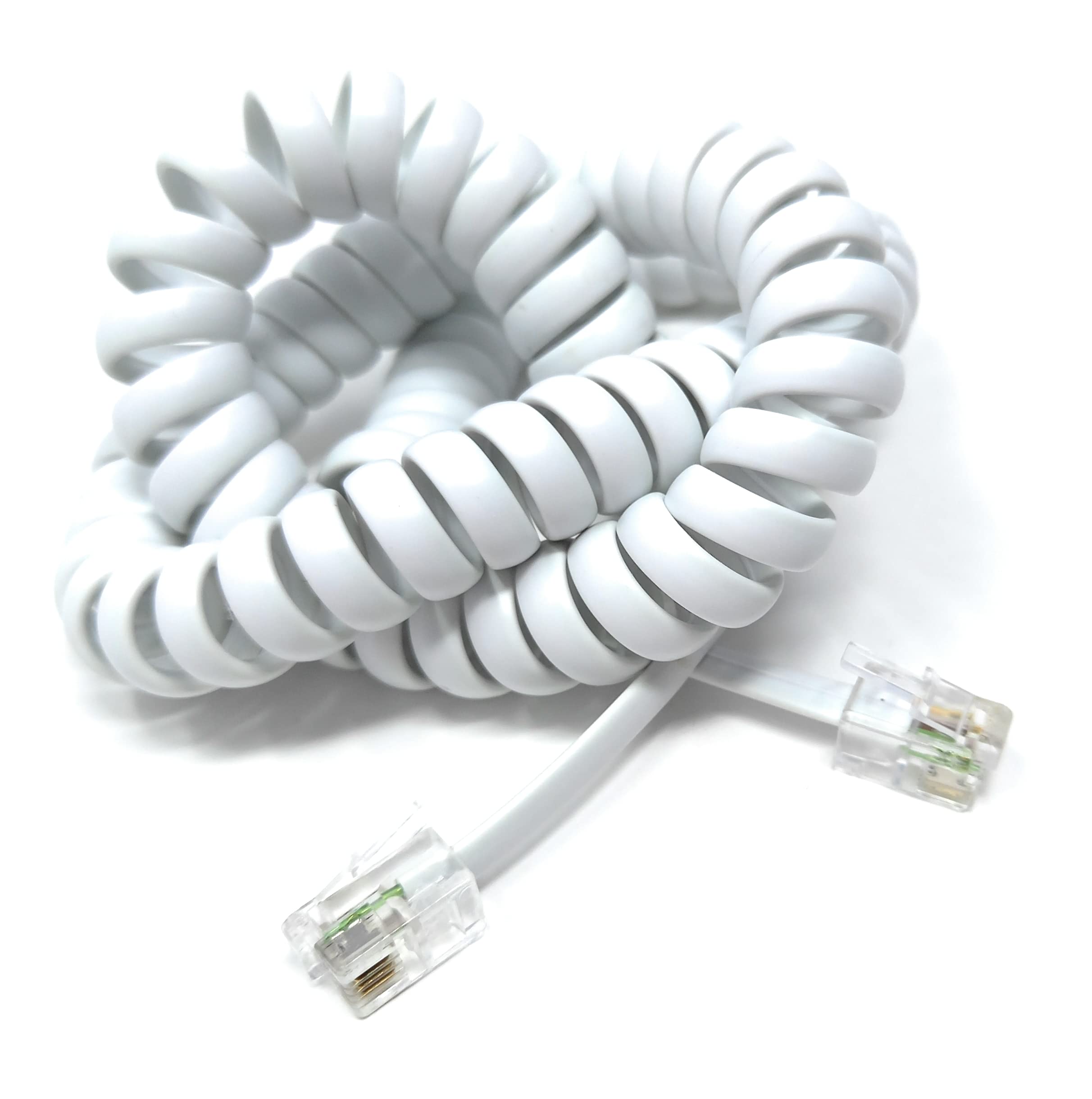 DRUT 3m Coiled RJ10 RJ9 RJ22 4P4C 4 PIN Telephone Handset Curly Lead Cable 10ft White