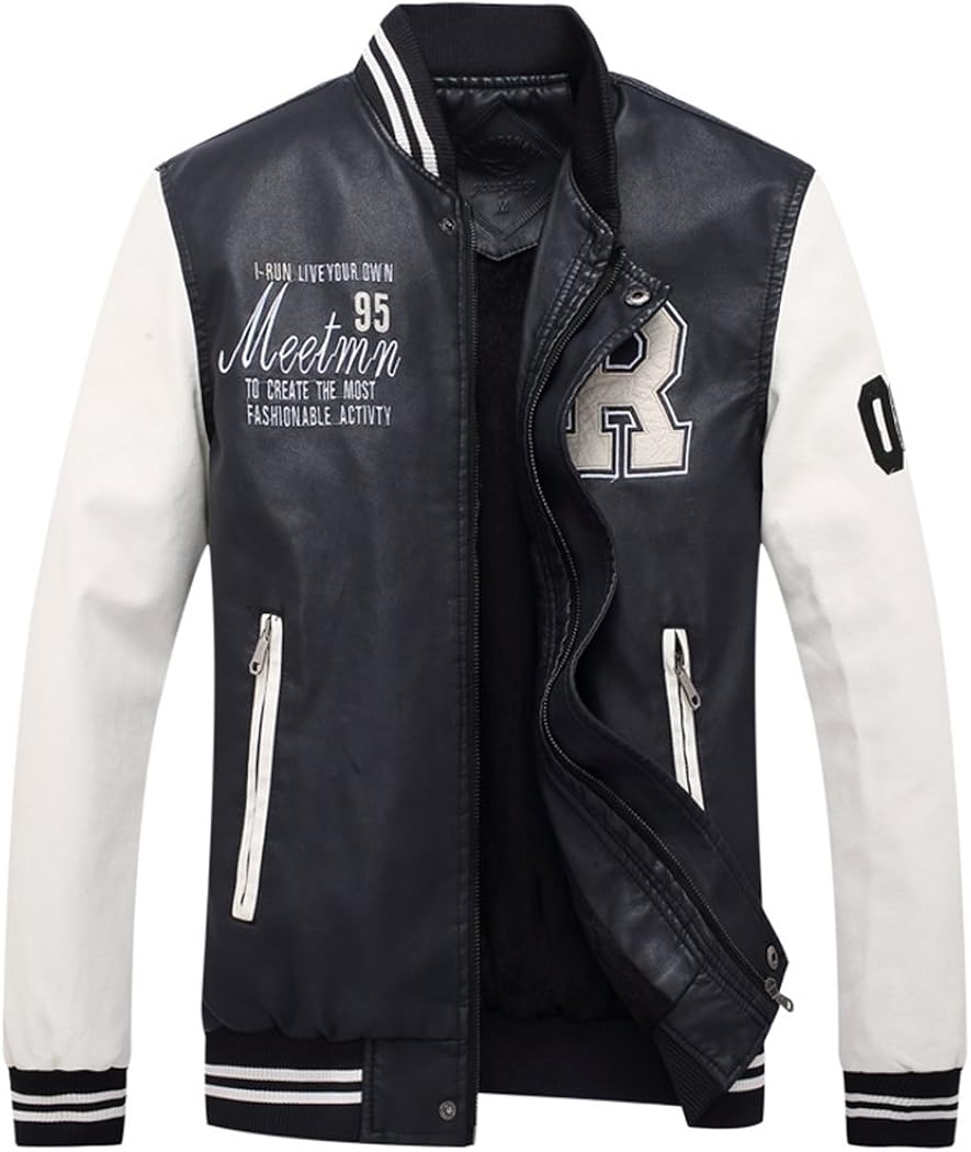 Goorape Men's Faux Leather Baseball Contrast Colors Letterman Varsity
