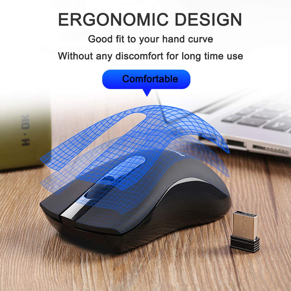 PHILIPS Wireless Mouse, 2.4G Portable Optical Mice Silent Click Noiseless laptop Mice with Nano Receiver 1000 DPI for PC Laptop Notebook Mac - Black