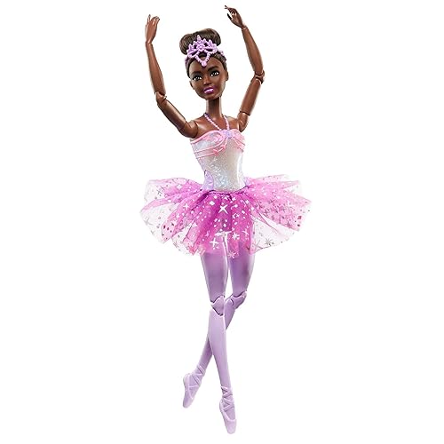 Barbie Dreamtopia Twinkle Lights Ballerina Doll with Brunette Hair & Light-Up Feature Wearing Removable Headband & Purple Tutu