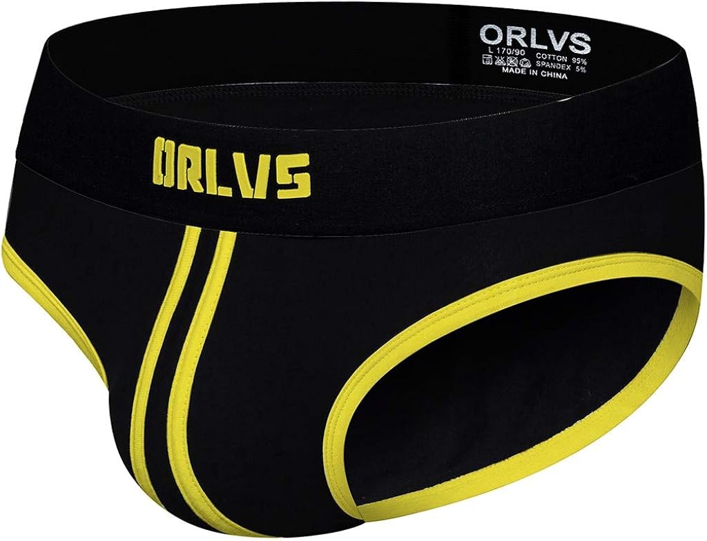 HOTRAIN Men's Underwear Briefs Breathable Lightweight Stripe Print Underpants Panties Yellow at