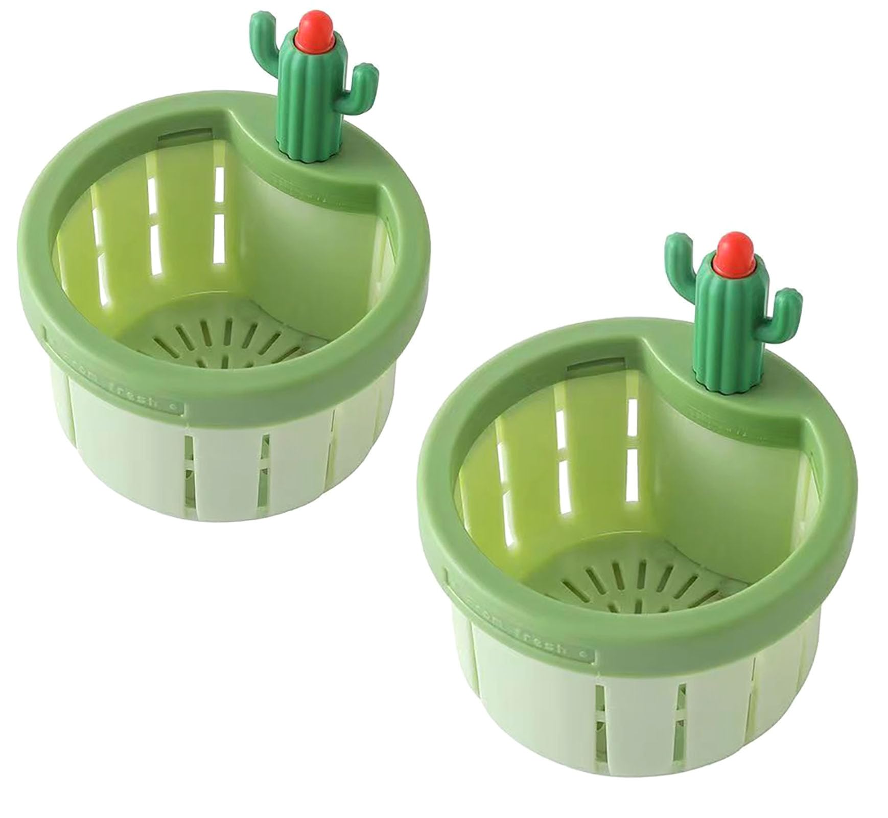 Photo 1 of 2 Pcs Kitchen Washbasin Sink Drain, Green Cactus Design Food Residue Collector Open with Just One Press for Kitchen and Bathroom (Green)