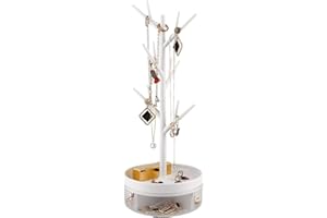 Half Room Branch Jewelry Rack With Rotatable Base and Storage Box Tree Tower Rack Hanging Organizer for Ring Earrings Necklace Bracelet,Suitable for living rooms, bathrooms,offices,etc.