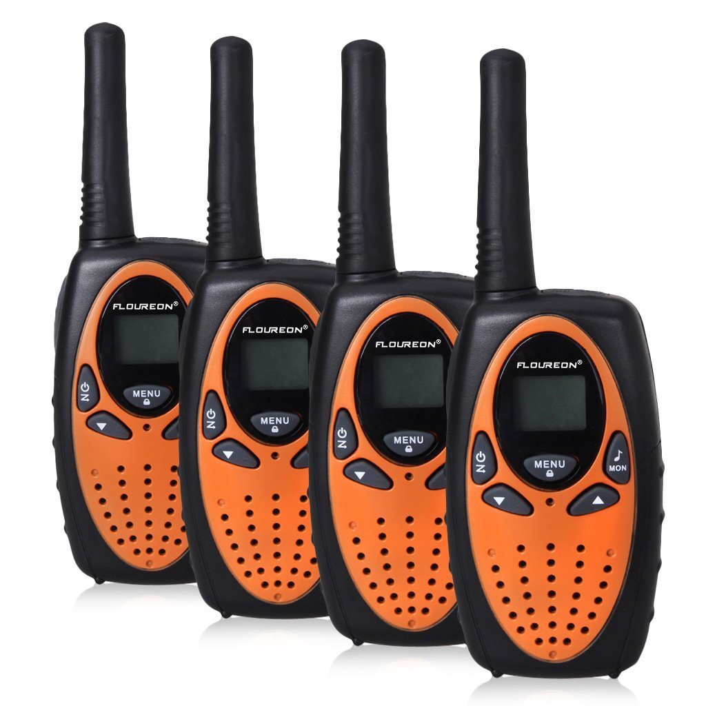 FLOUREON 4 Packs Walkie Talkies Two Way Radios 22 Channel 3000M (MAX 5000M Open Field) UHF Long Range Handheld Talkies Talky (Orange)