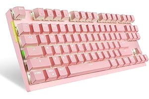 MOTOSPEED 2.4GHz Wireless/Wired Mechanical Gaming Keyboard White Backlit/Durable Battery,Type-C Gaming/Typist Keyboard for Mac/PC/Laptop(Pink, 87 Key Red Switches)