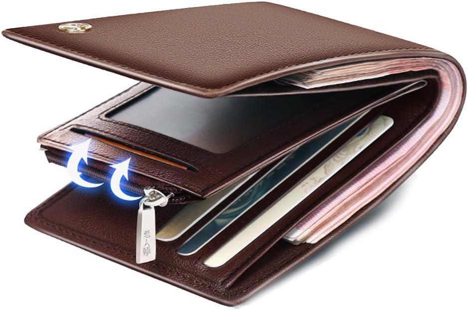 LAORENTOU Leather Wallets for Men Genuine Leather Gift Box Packaging Men's Short Wallet with Zipper Pocket Mens Clutch Wallet Credit Card Holders Casual Men Purses Leather Billfold Gift for Father Day