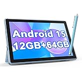 NOVOJOY Tablet 10 Inch Android Tablets with Case and Stylus Android 15 Tablet with Cover 2MP+8MP Dual Camera 6000mAh Battery 12GB RAM(4GB+8GB Expansion) 64GB ROM 5Gwifi-6 10.1" Tablets (Blue)