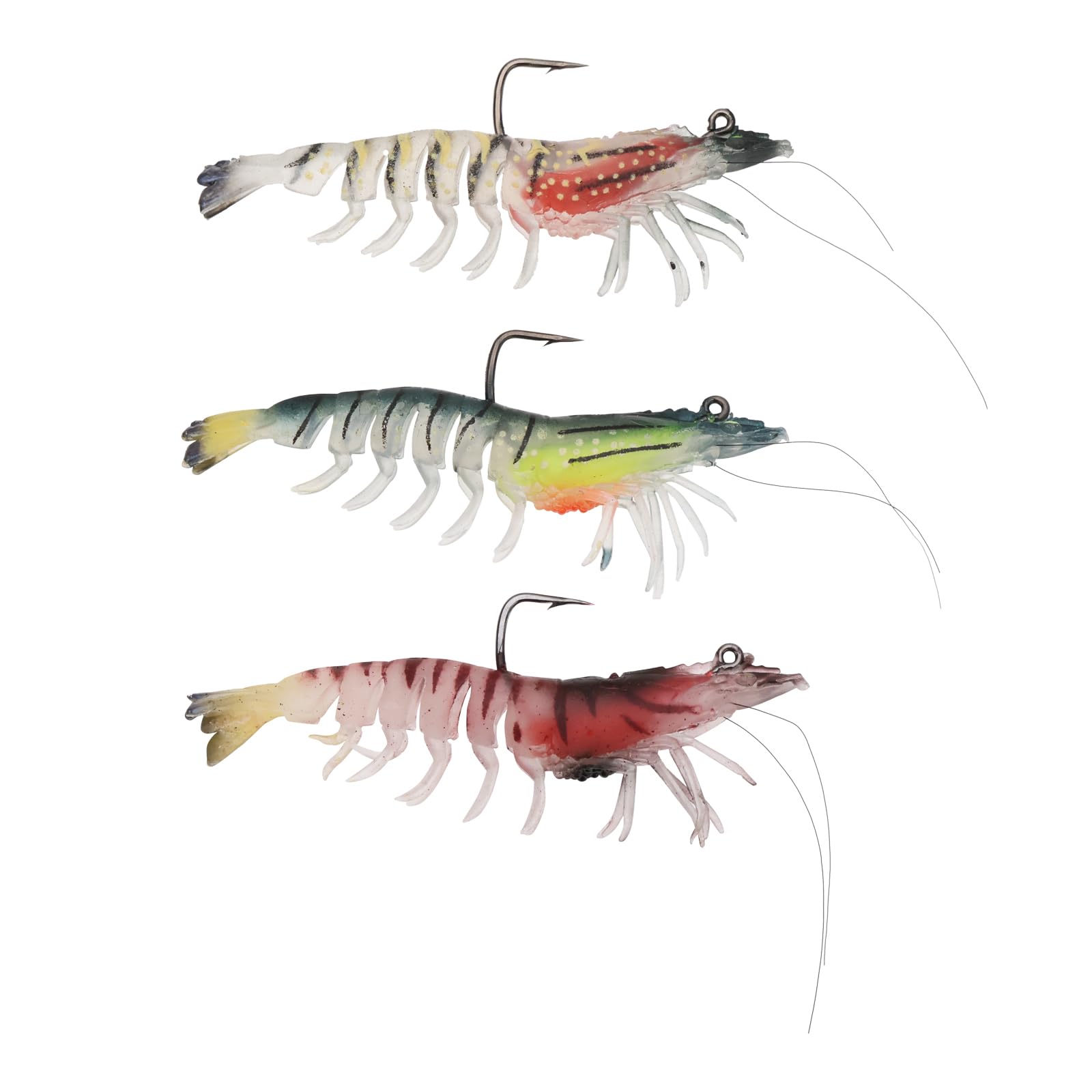 SG Store 3Pcs 1:50 TPE Luminous Well-made Lifelike Shrimp Fishing Lures Fishing Jigs for Target Bass Trout Walleye Pike Snook Salmon Redfish(9cm 11.5g)