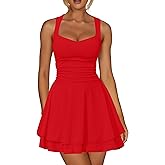 Kaximil Women's Sexy Square Neck Sleeveless Mini Dress Ruched Ruffle Hem Corset Party Dresses