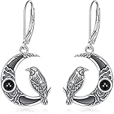 Raven Earrings 925 Sterling Silver Black Onyx Moon Crow Dangle Earrings Raven Jewelry Gifts for Women Wife Mom