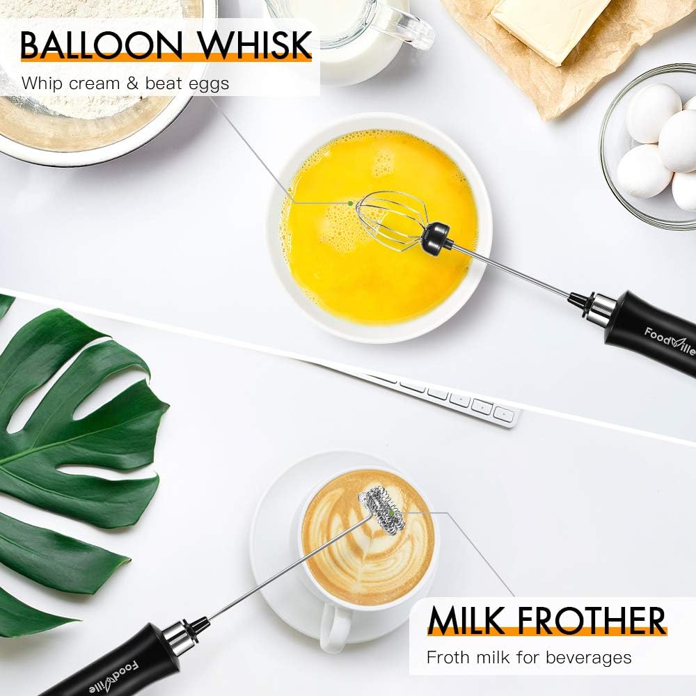 FoodVille MF02 Rechargeable Milk Frother Handheld Foam Maker with Stainless Whisk for Cappuccino, Latte, Bulletproof Coffee, Keto Diet, Protein Powder, Matcha: Kitchen & Dining