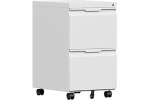 KOOYON File Cabinet 2 Drawers on Wheels Under Desk,Locking Filing Cabinets for Home Office,Metal Vertical Files Drawers,Small Rolling Cabinet Printer Stand for Legal/Letter/A4( Assembly Required-White)
